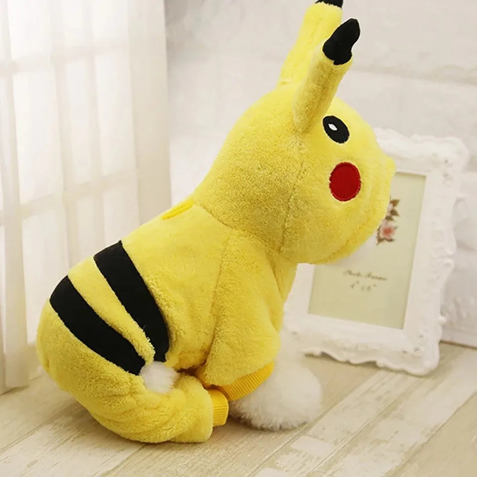 Fleece cat coat with hoodie in cartoon design for winter wear
