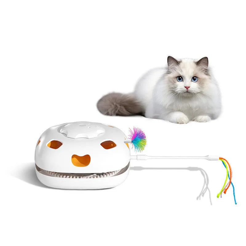 Plastic cat teaser wand toy with extendable rod and feather attachment
