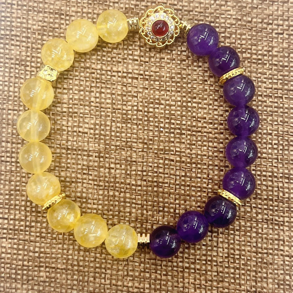 Handmade yellow and purple amethyst crystal bracelet for women, niche style