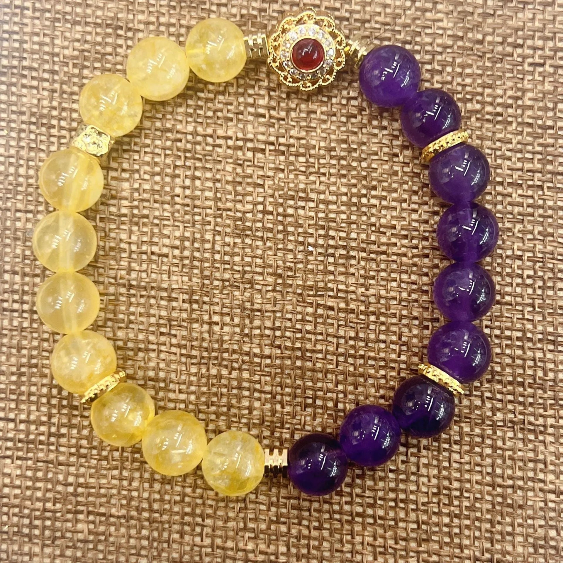 Handmade yellow and purple amethyst crystal bracelet for women, niche style