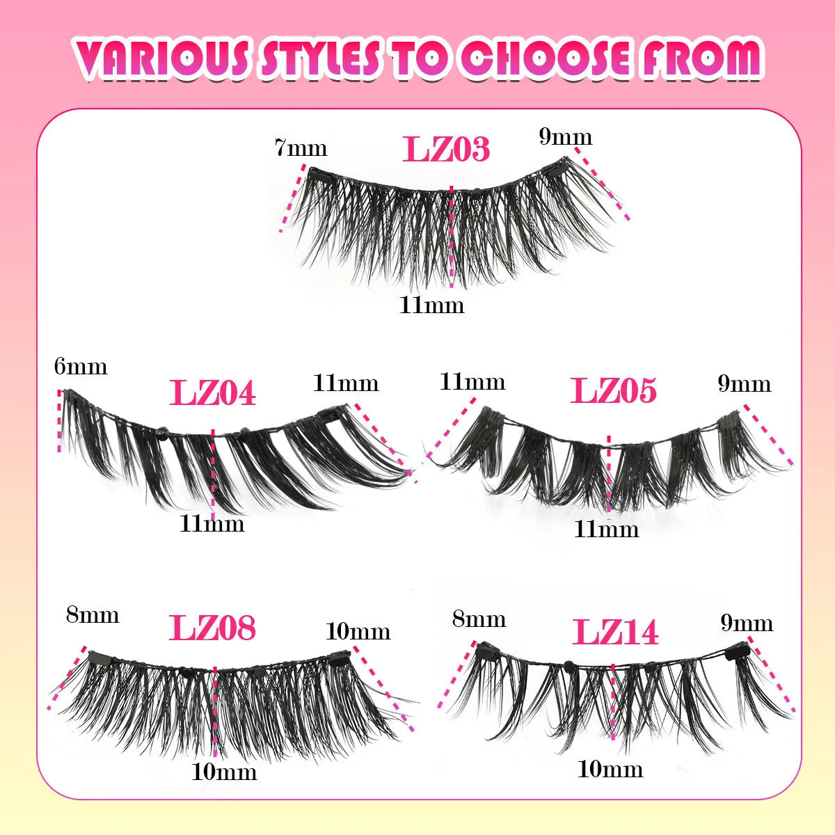 Reusable waterproof false eyelashes with glue-free adhesive in multiple style options