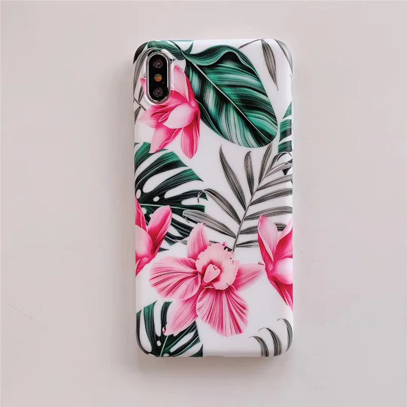 Pink floral pattern TPU iPhone case back cover showing flower design