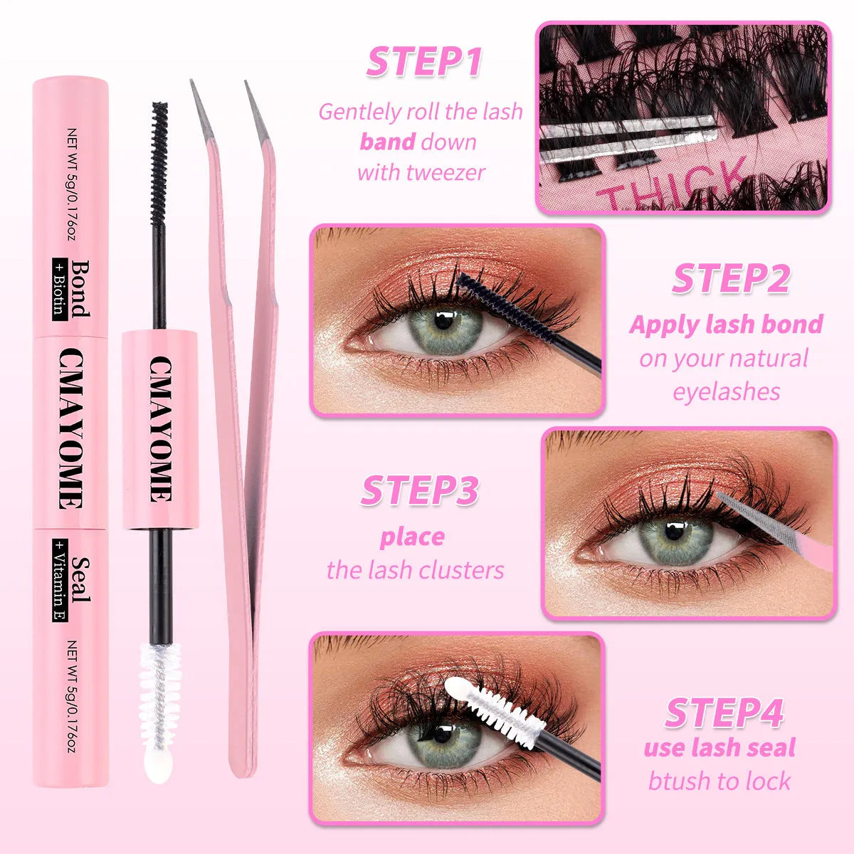 Segment cluster DIY false eyelash extension kit with application tweezers