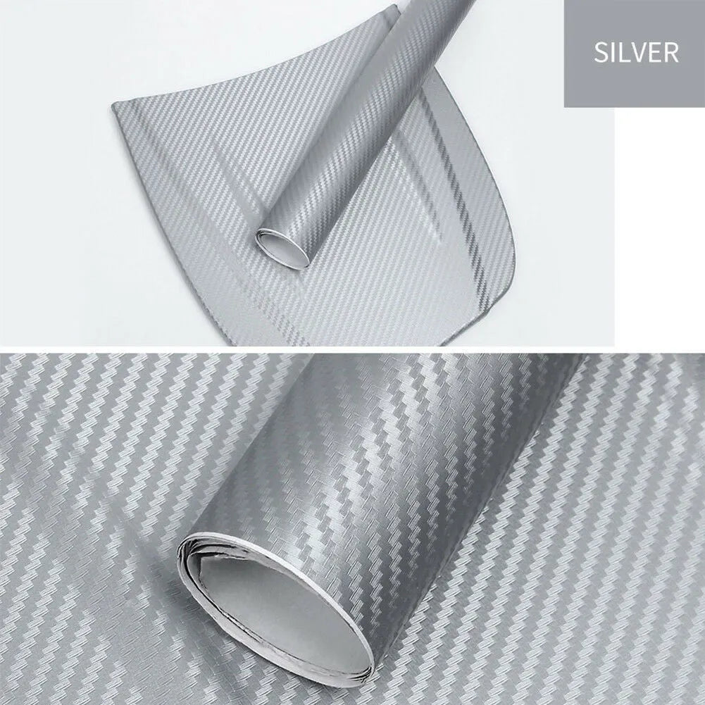 Roll of 3D carbon fiber car stickers showing eight colour options for vehicle interior and exterior decoration