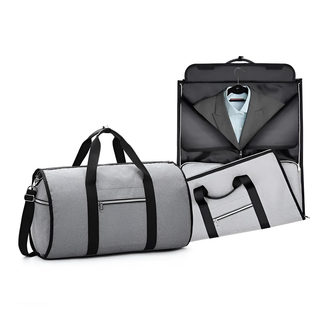 Cylinder-shaped travel bag in red, light grey, blue, or black colour with a zipper opening.