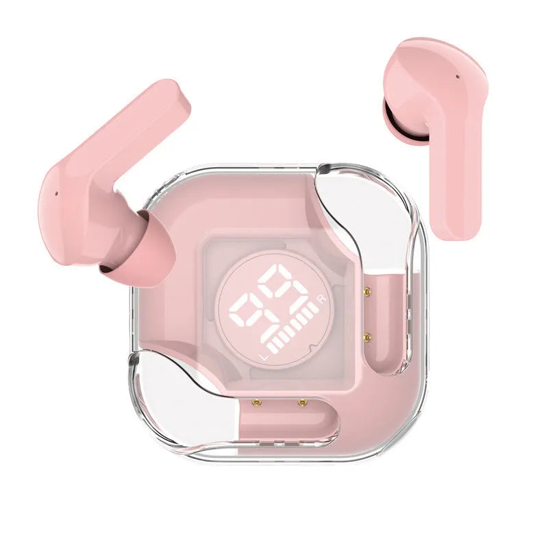 Transparent TWS Bluetooth wireless earbuds in five colour options on charging case