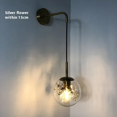 Modern glass wall lamp with silver or gold finish in 15cm or 20cm diameter options