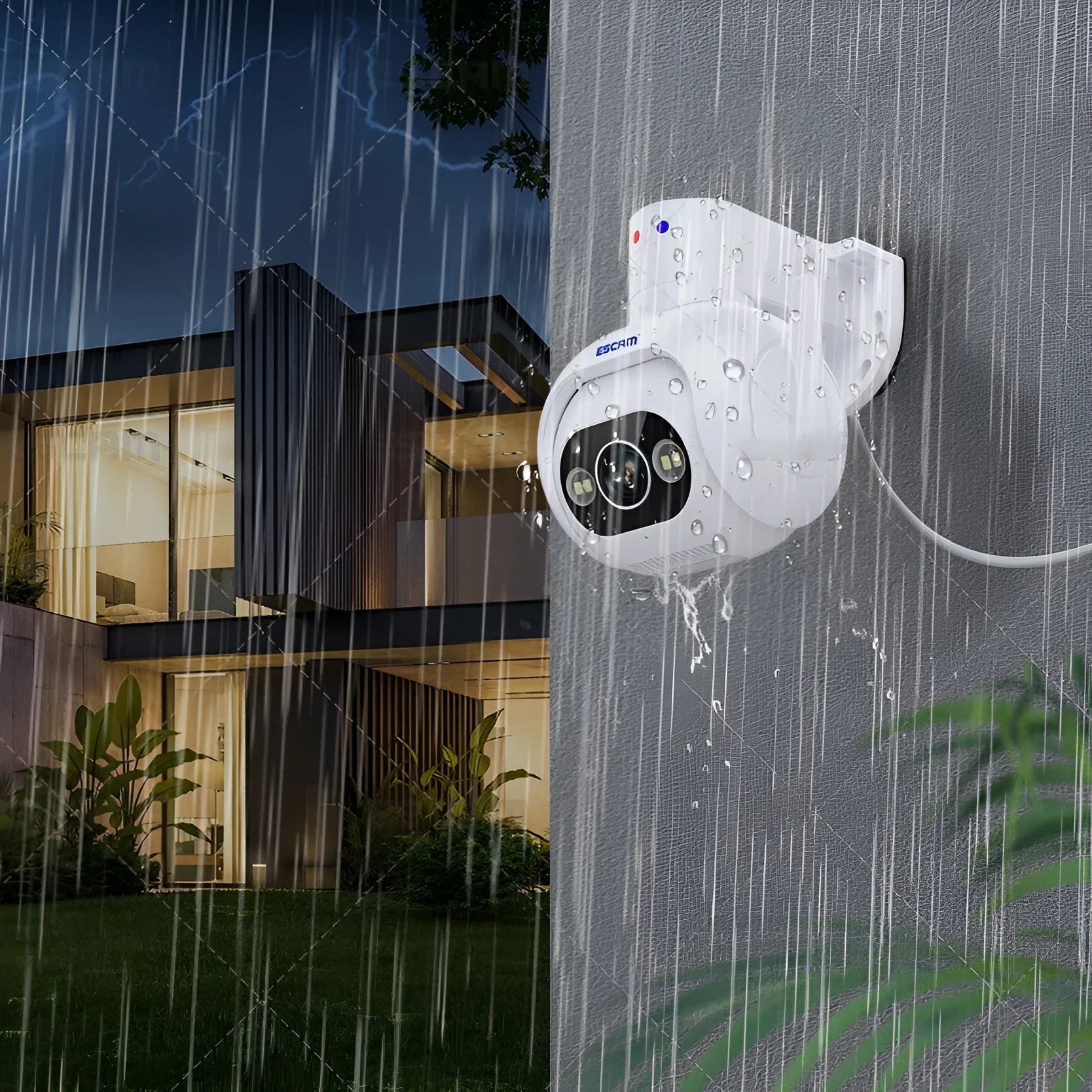 White plastic Smart Colour Night Vision H265 security camera with wall mount bracket