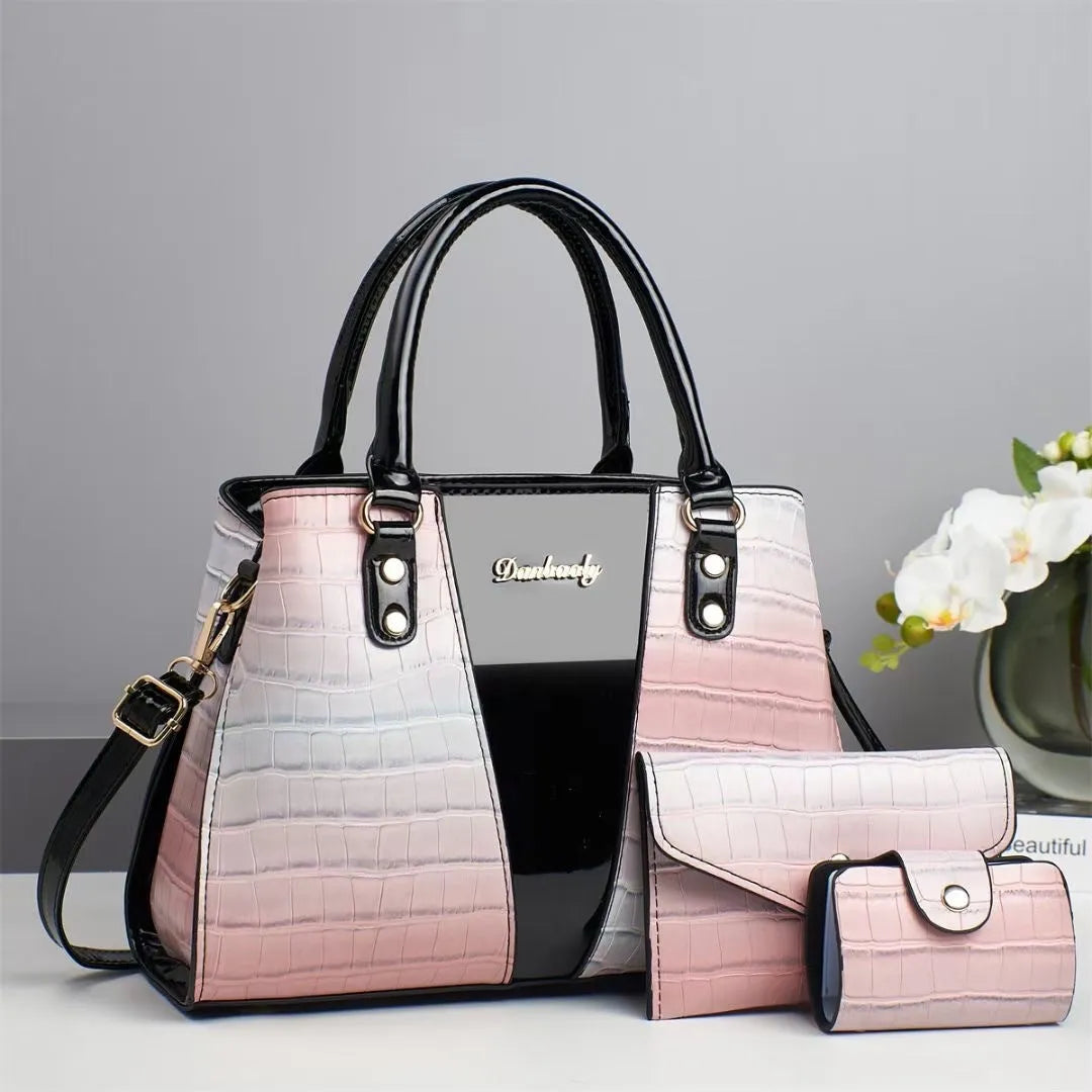 Women's three-piece shoulder bag set with crocodile stitching in multiple colour options