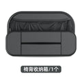 Black leather car seat rear storage bag organiser showing dimensions.