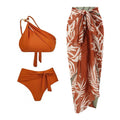 Brown high-waist push-up bikini set with chiffon dress cover-up for women