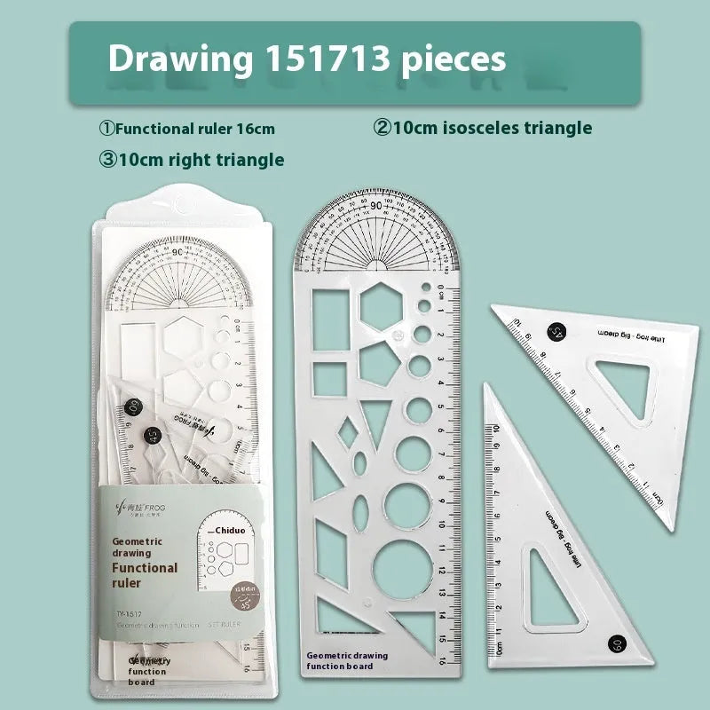 Youpai transparent acrylic drawing ruler set with square and protractor on a white background.