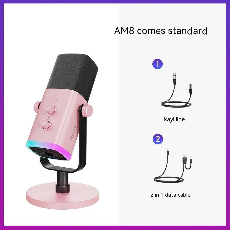 Dynamic noise reduction microphone in black, pink or white with matching bracket and complete accessory package