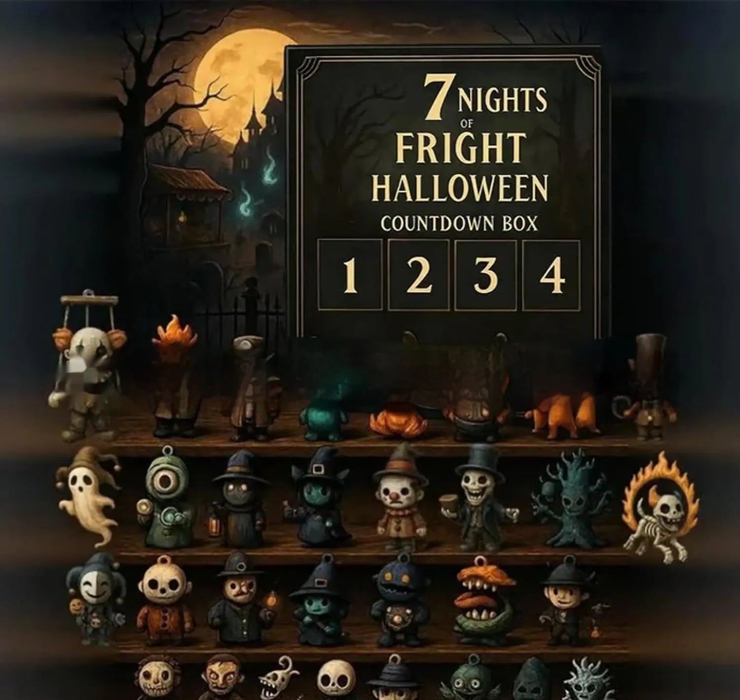 Halloween horror countdown box with 31 compartments and resin doll blind box surprises
