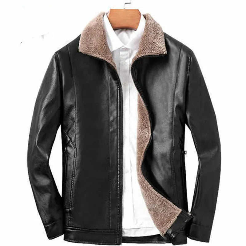 Men's PU leather jacket with velvet lining in black colour, size 52 to 60 available