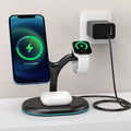 Black three-in-one magnetic wireless charger with 15V output