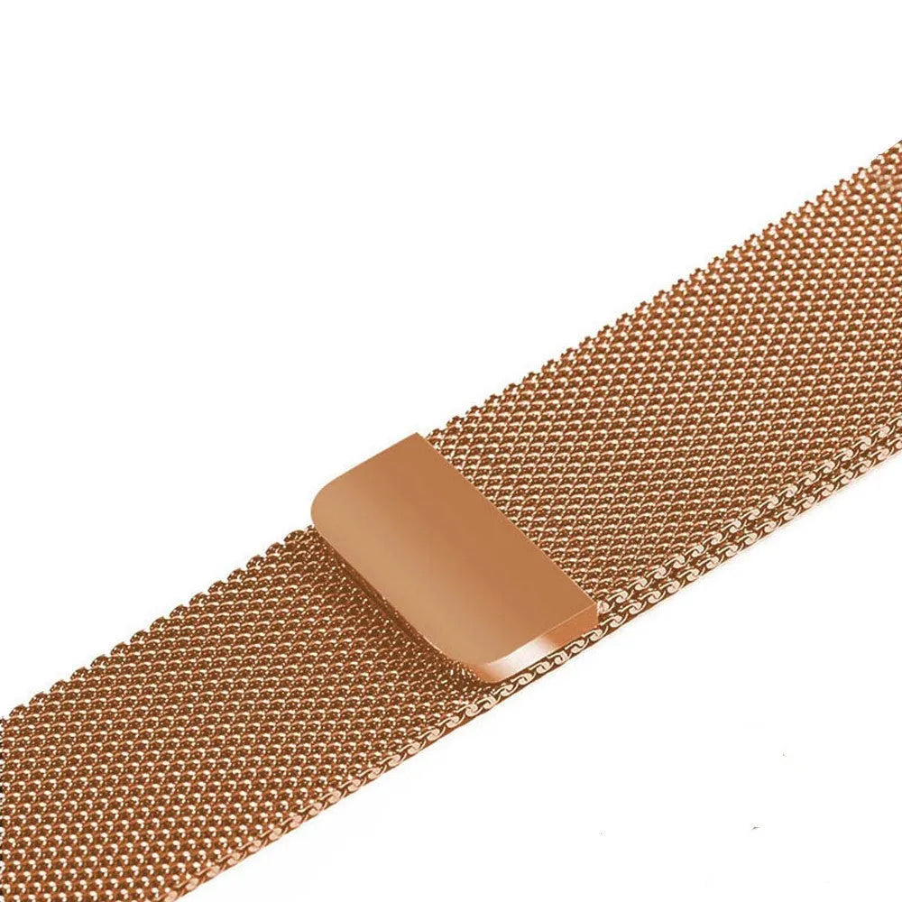 Stainless steel Apple Watch strap with buckle on a 42mm watch case in silver finish