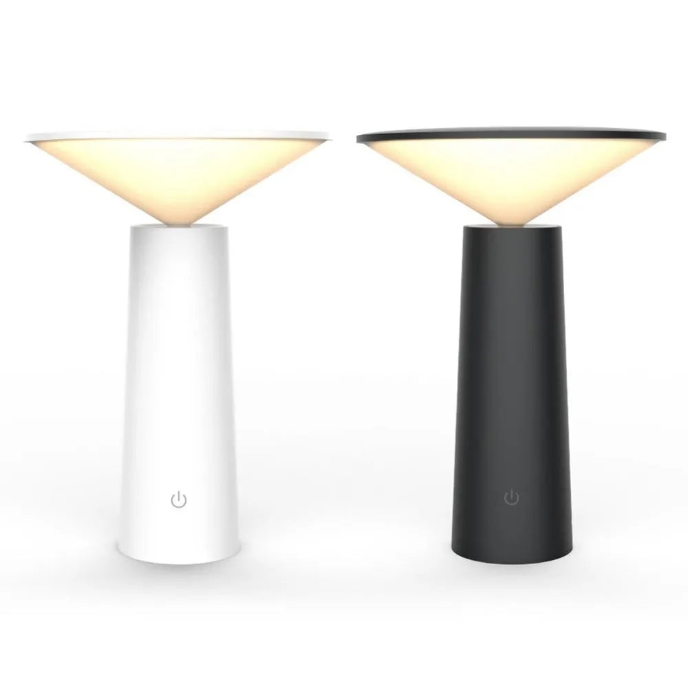 Black or white USB LED desk lamp with touch sensor and adjustable lamp head on a desk