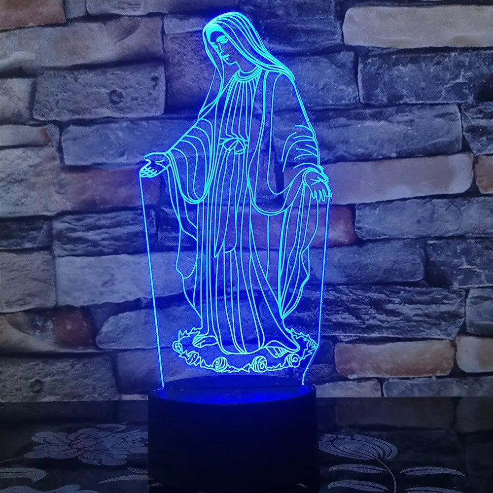 3D LED night light with colourful dual ring pattern on acrylic panel and ABS base.