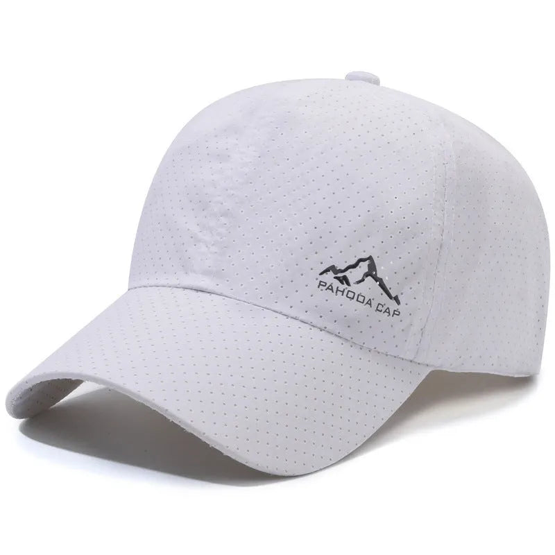 Adjustable baseball cap in polyester fabric on a solid colour background, showing dome crown and strap.