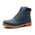 Men's pink Martin ankle boots with velvet lining, round toe, flat sole, and front lace-up closure.