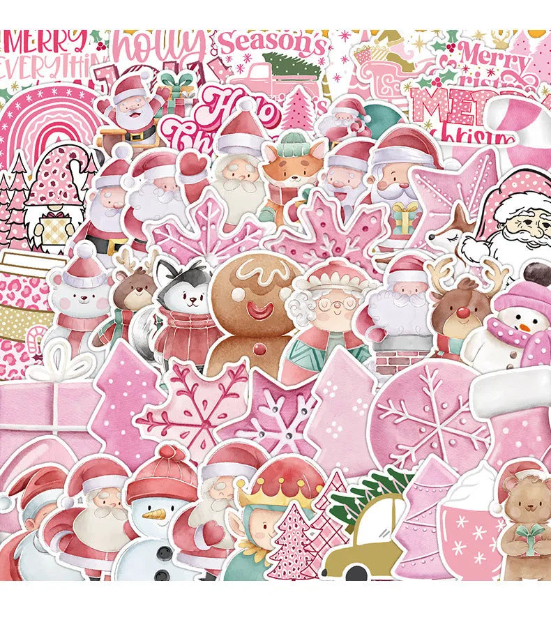 Pack of 50 cute Christmas waterproof vinyl stickers sized 4-8cm for decorating cars, phones, and laptops