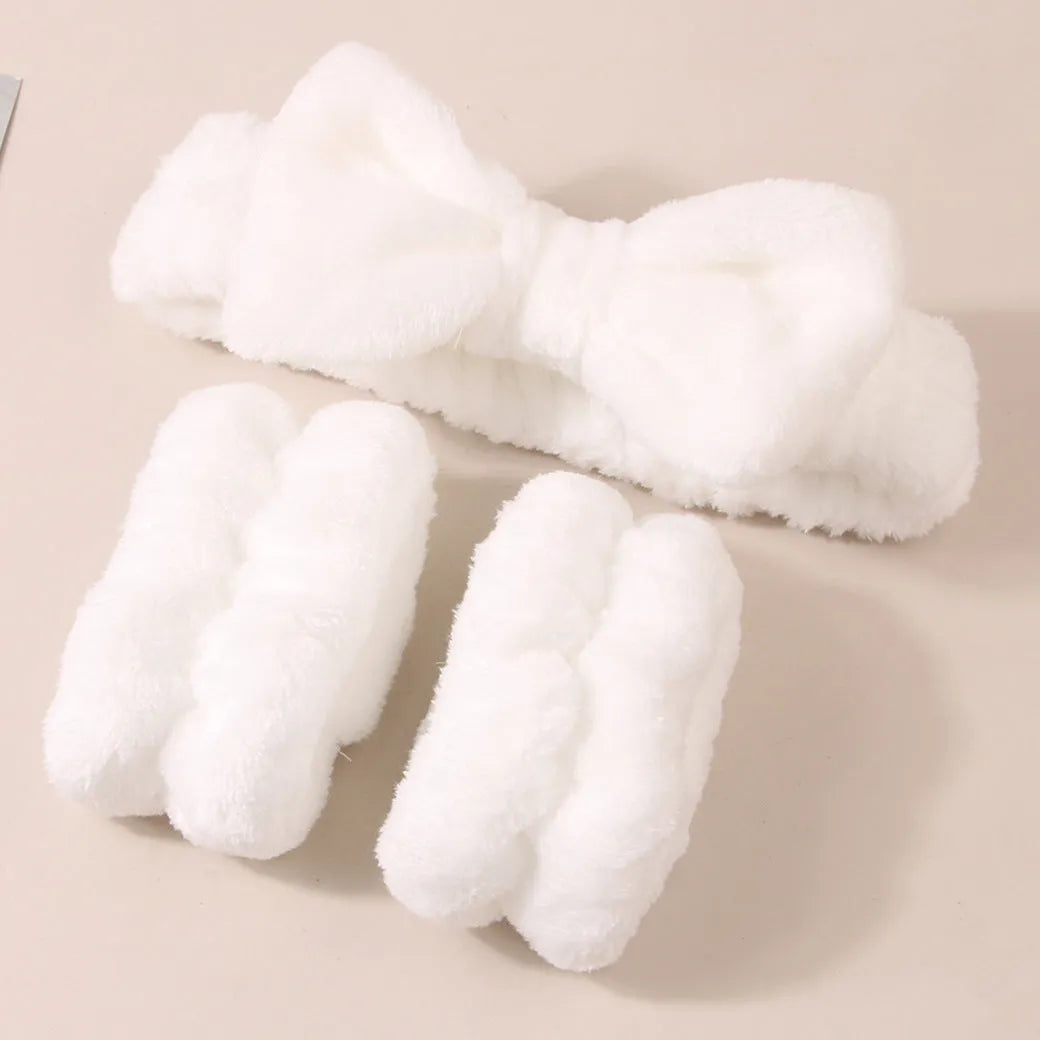 Facial brush three-piece set with coral fleece hair band in purple, gray, white or pink colours