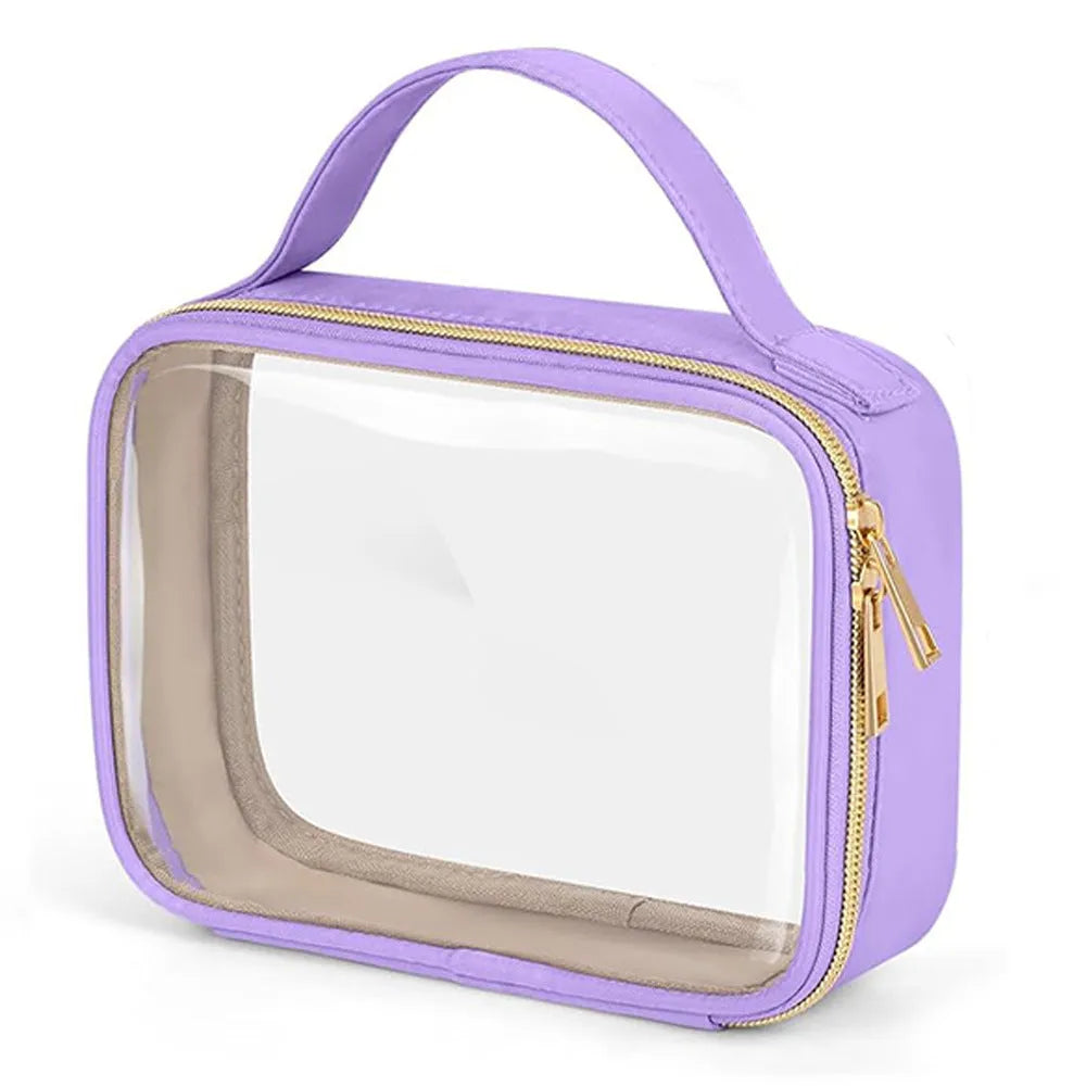 Transparent PVC wash bag for lipstick storage with chain handle in multiple colour options