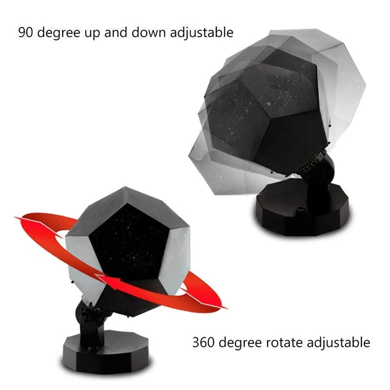 LED star projector showing 3D constellation projection on bedroom ceiling with remote control
