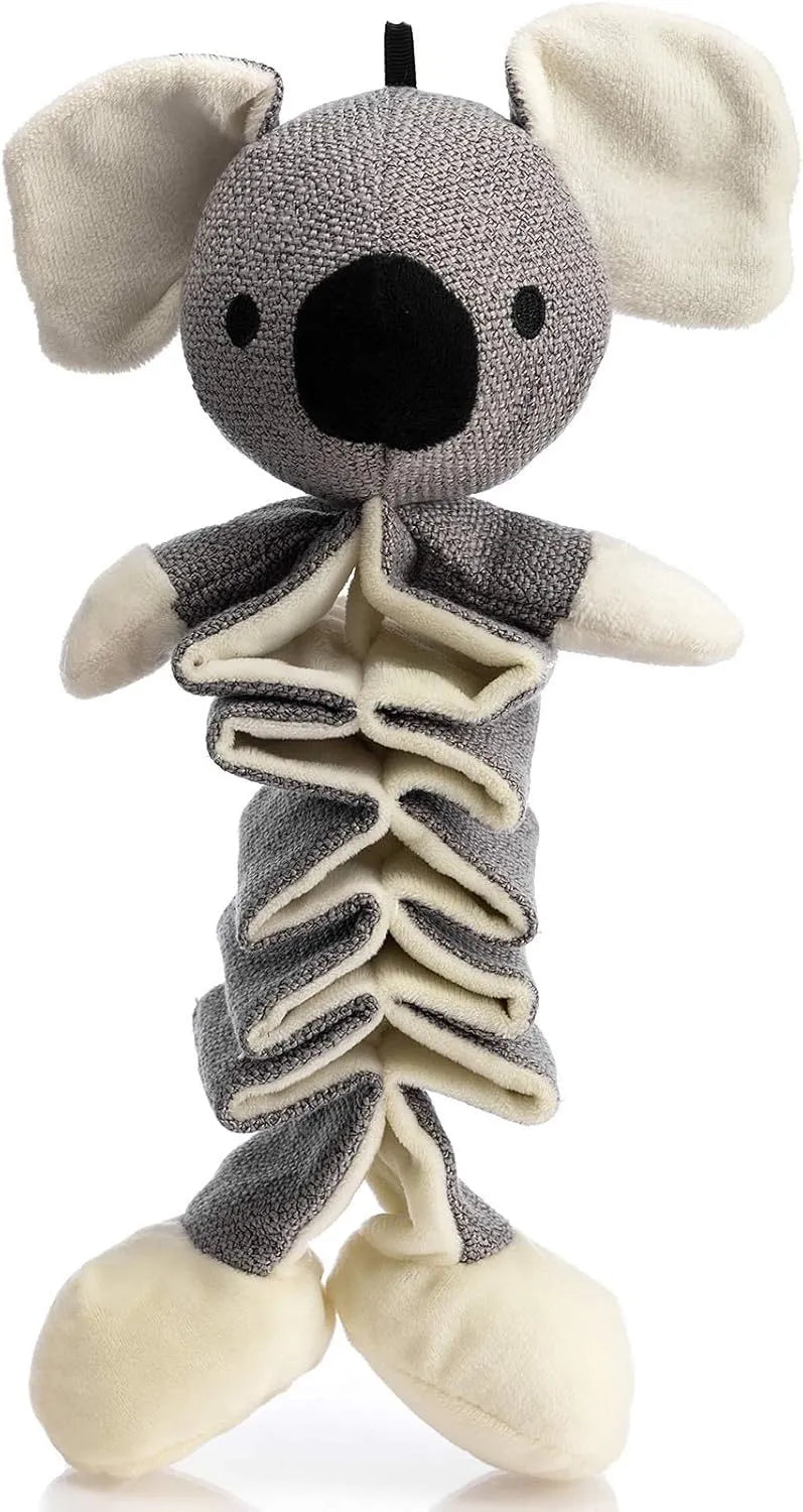 Grey koala plush dog chew toy measuring 30cm tall with internal crinkle paper.
