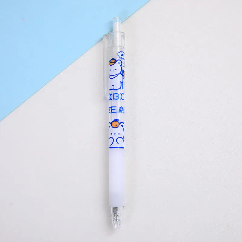 Set of six cute bear and rabbit character design retractable pen knives with ballpoint pens.