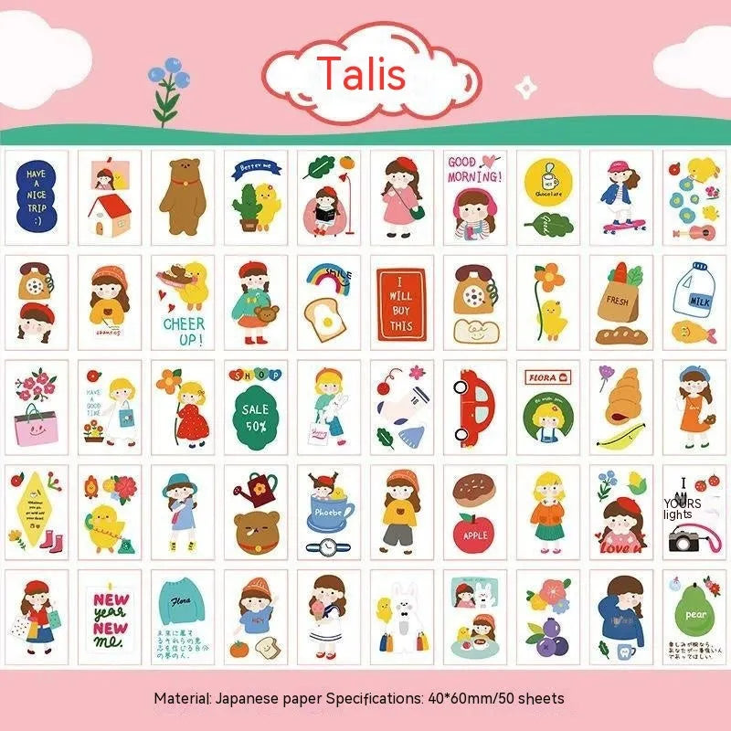 Japanese cartoon character stickers with heart and lollipop motifs measuring 40mm by 60mm