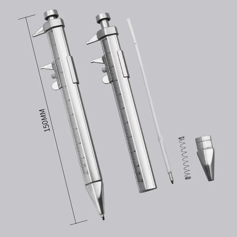 Plastic vernier caliper ballpoint pen with 100mm scale, bullet tip, and colour options