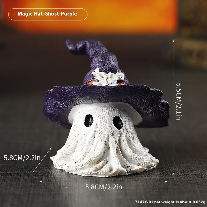 Resin wizard hat ornament with ghost theme for Halloween, Christmas, and Easter decorations