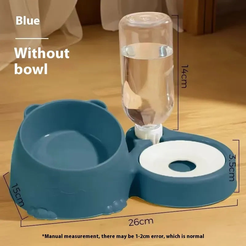 Double bowl automatic cat drinking fountain with stainless steel inserts and ceramic base in haze blue colour