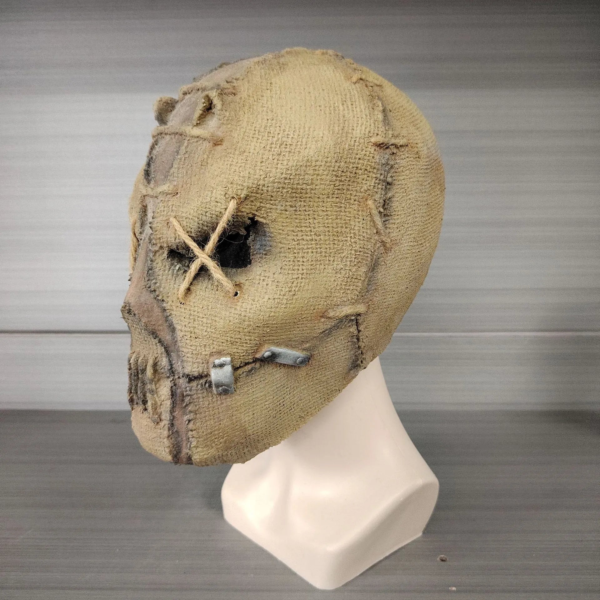 Latex full head cover Halloween mask featuring a detailed scar skull horror design.