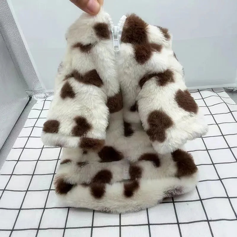 Plush polyester warm coat for small dogs in British style, available in pink or brown colours