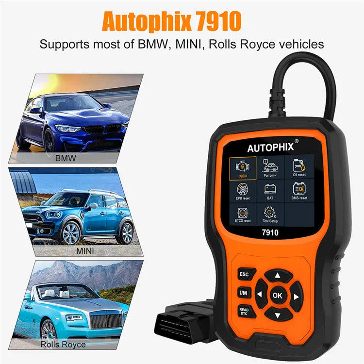 Autophix 7910 BMW diagnostic scanner tool with OBD2 connector for vehicle fault reading