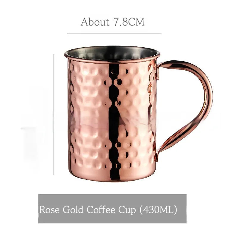 Stainless steel Moscow Mule copper plated cup with glass lining and hammer point texture
