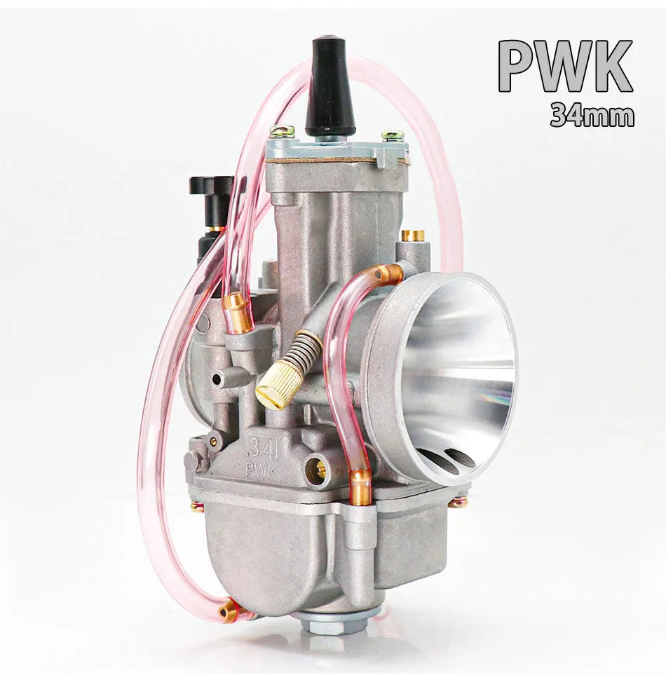 PWK sandblasting finish motorcycle carburettor showing seven size options from 21mm to 34mm