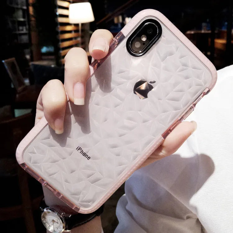 TPU iPhone case with striped pattern shown in pink with white edge detailing, compatible with multiple iPhone models