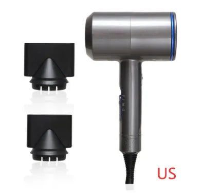 2000W hotel hair dryer with long cable in metallic black, showing UK plug