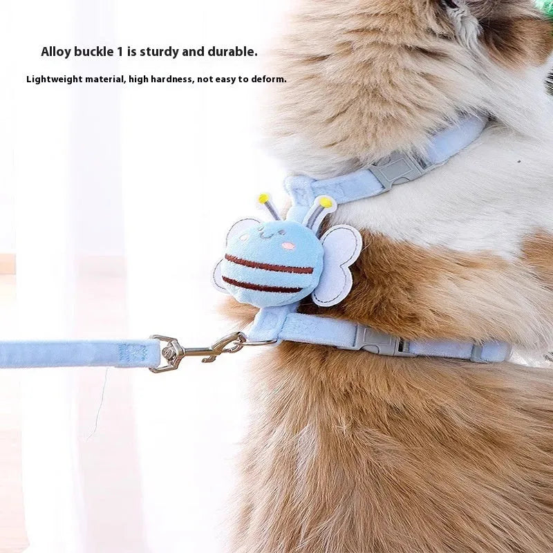Bee shape teddy design cat lead in polyester with strap and rope sections