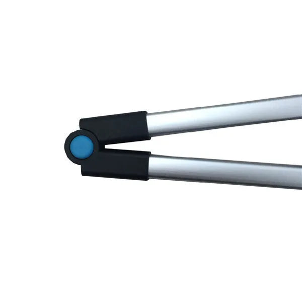 Blue foldable aluminium music equipment trolley with telescopic handle in folded position