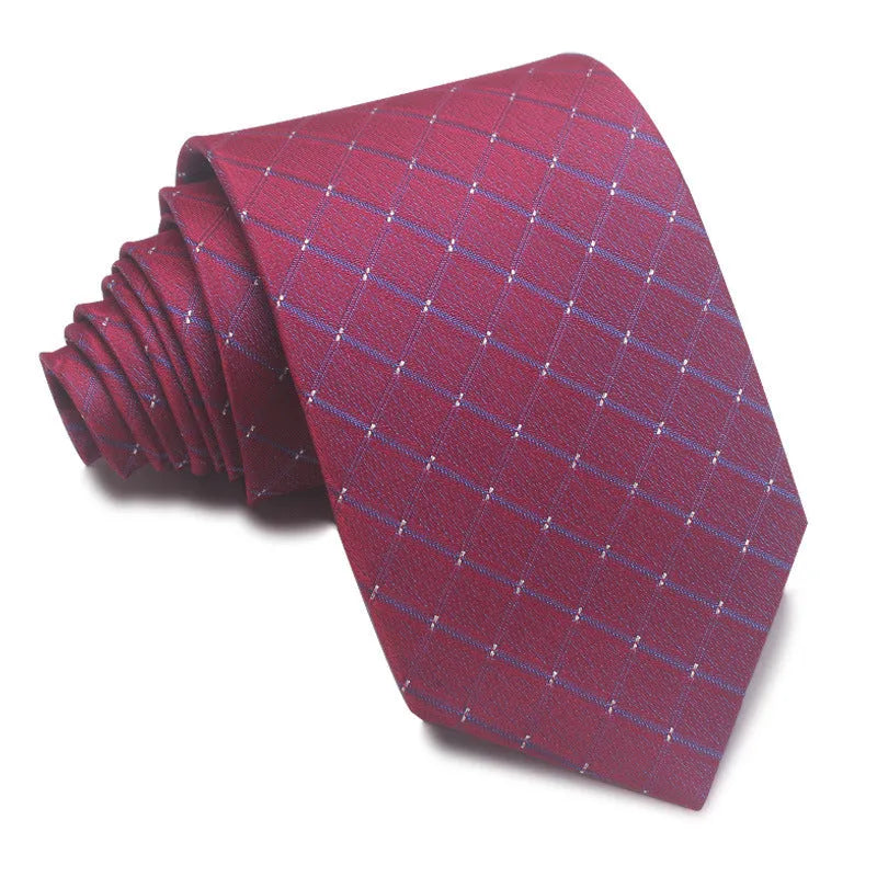 Men's 8cm polyester jacquard striped business tie in red black and blue formal arrow type
