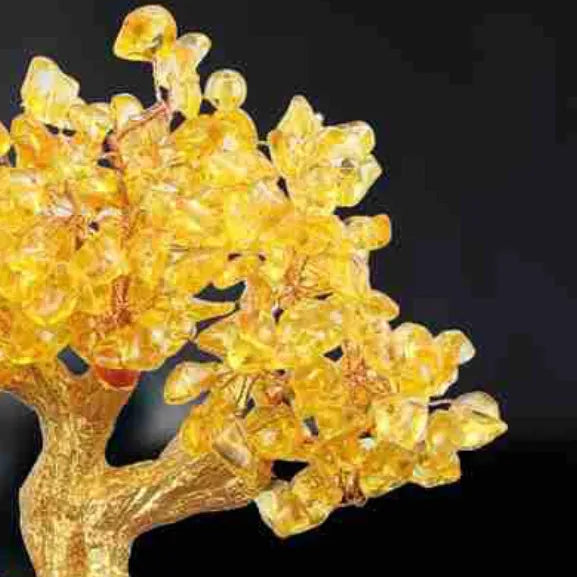 Citrine small water turtle money tree resin ornament measuring 18cm by 23cm
