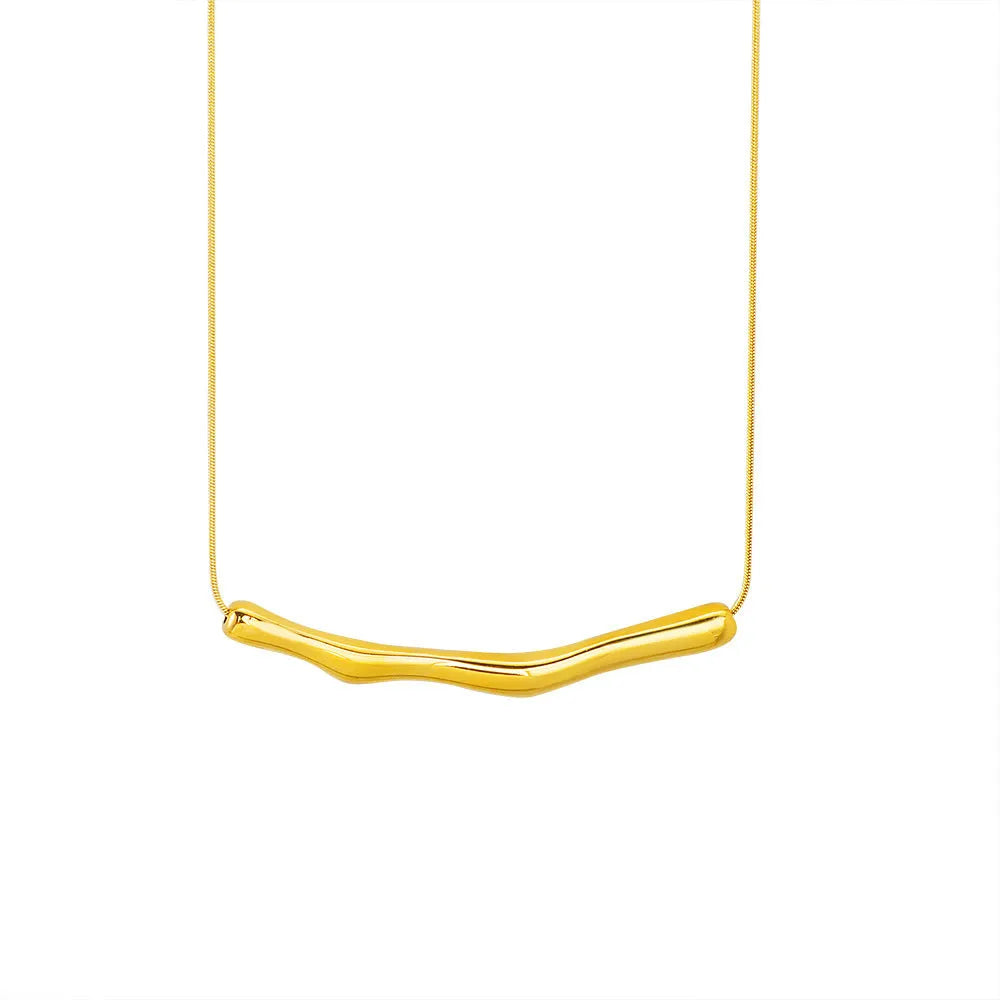 Titanium steel women's pleated necklace with irregular textured design in gold or steel finish