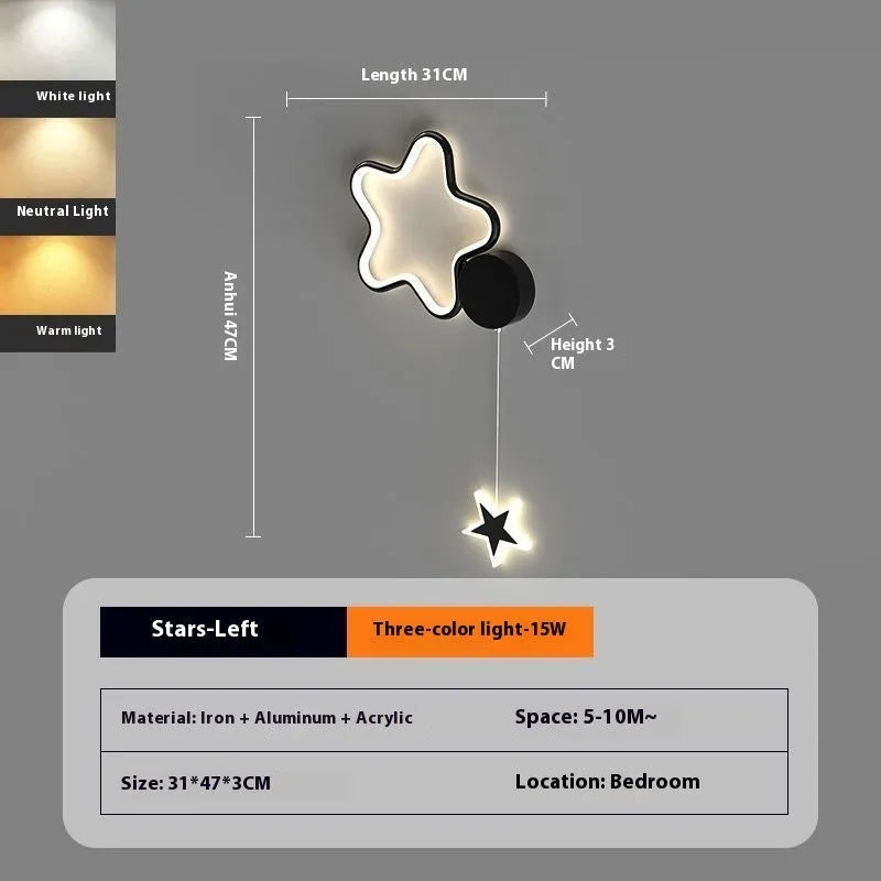Five-pointed star shaped wall lamp with a cartoon cloud design, available in black or white.