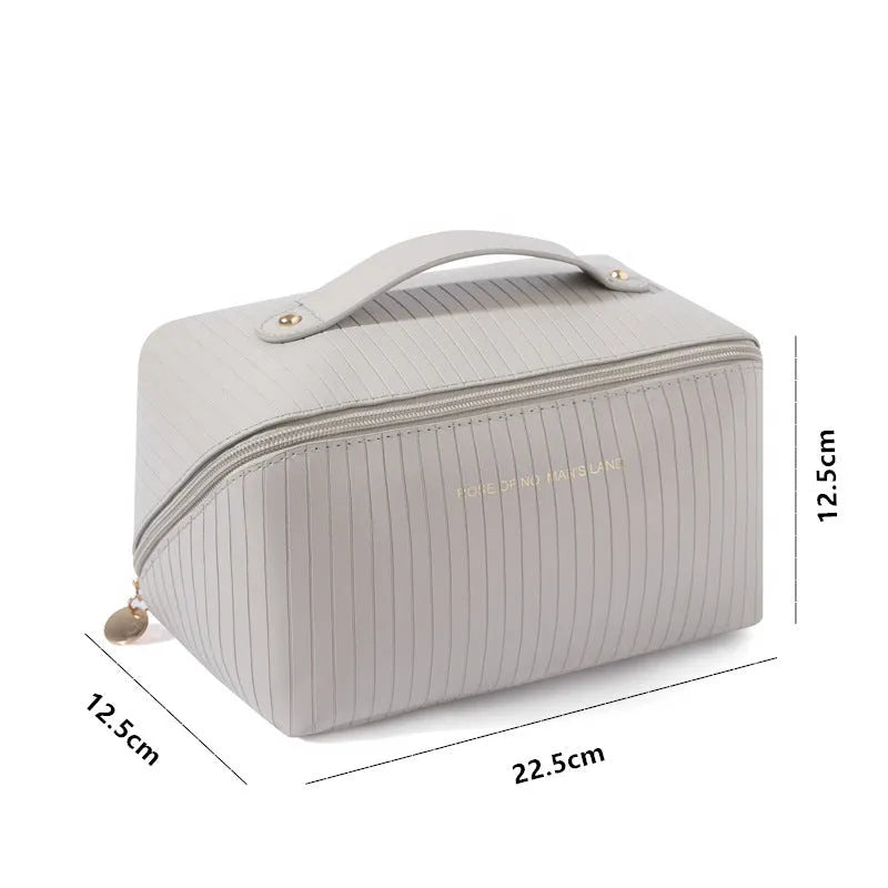 Vertical pattern pillow makeup bag cubic design 22.5cm travel organiser PU material multiple colours