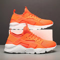 Men's low top casual shoes with cross shoulder straps in fluorescent red, green, or yellow.
